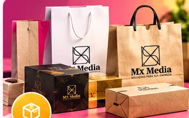 Exemplo visual de embalagens e sacolas